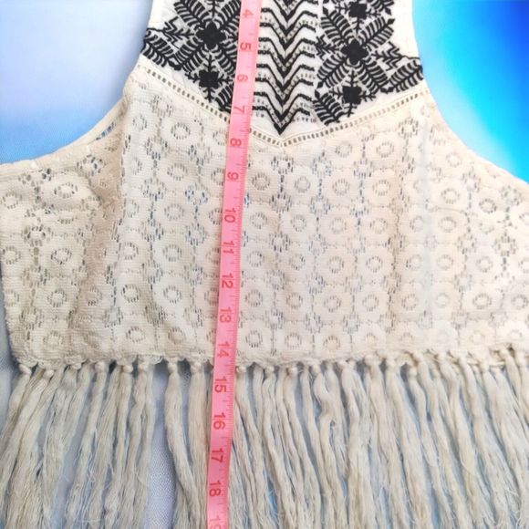 Y2K A & F Cropped Beaded Embroidered Fringed Lace Top Halter Sz L New W Tags - Picture 3 of 10